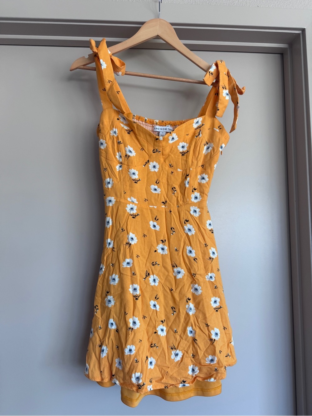 Tie-Shoulder Floral Mini Dress in Mustard